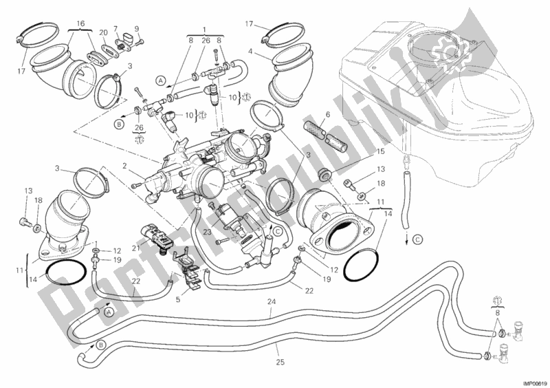 All parts for the Throttle Body of the Ducati Hypermotard 1100 EVO SP 2011